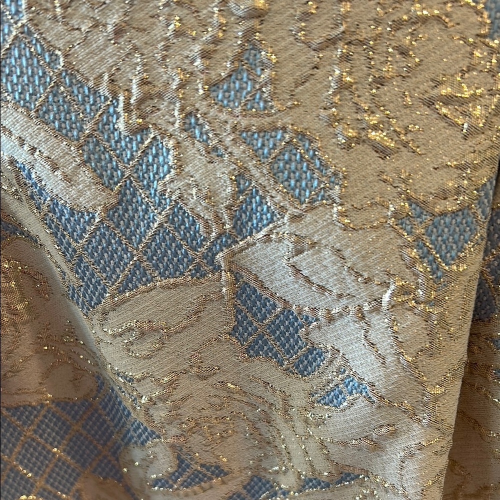 Donna Ricco Blue and Gold A-line Dress with V-Neckline and Pockets - Picture 7 of 8